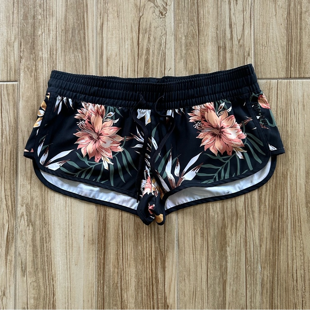 Rip Curl black pink floral swim shorts Size S EUC